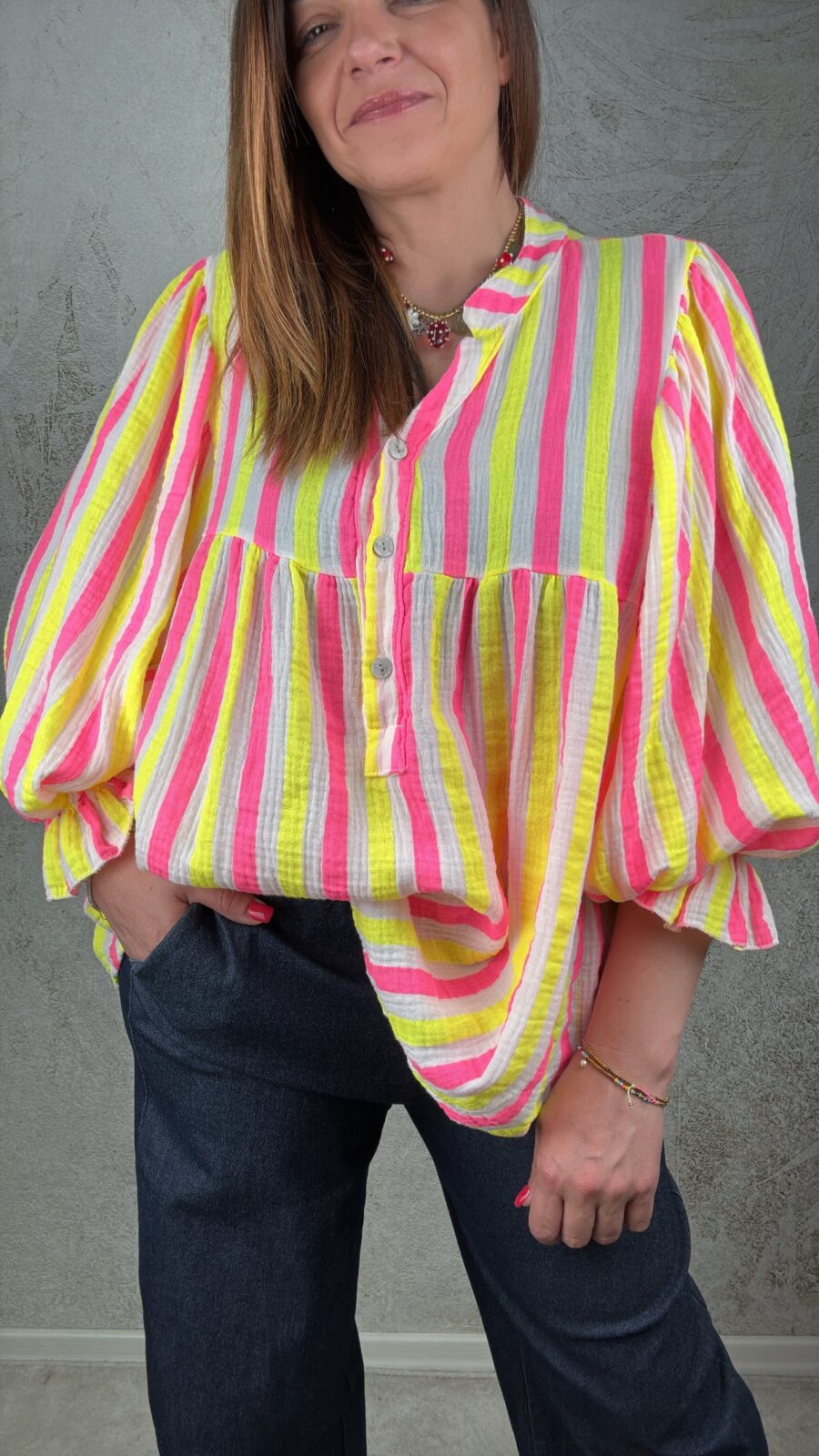 Camicia Agata giallo/fucsia - immagine 2