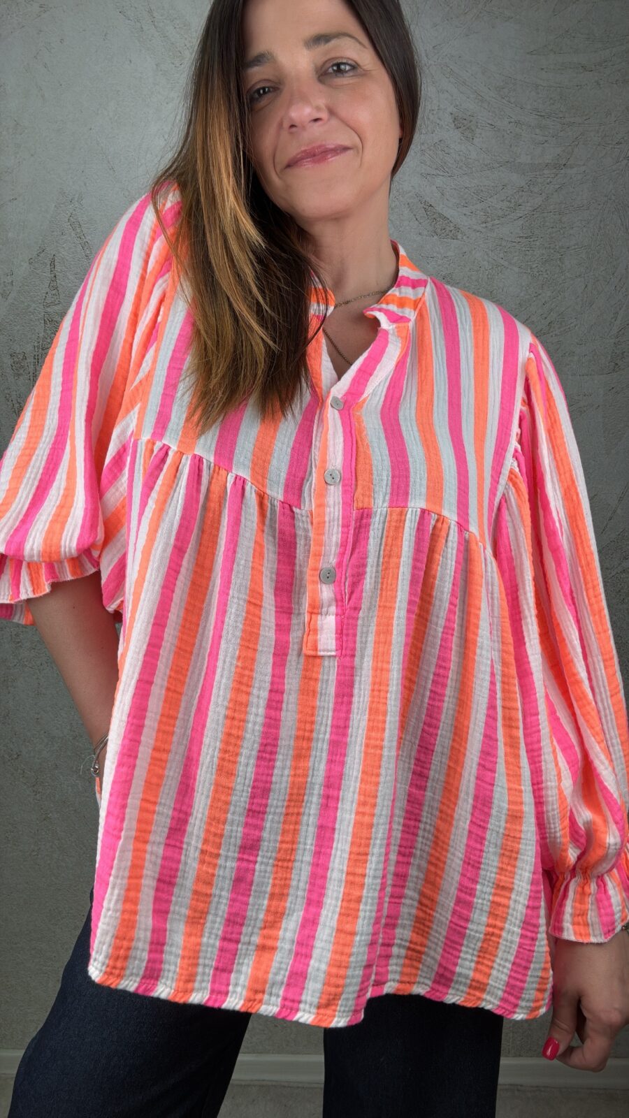 Camicia Agata arancio/fucsia - immagine 2